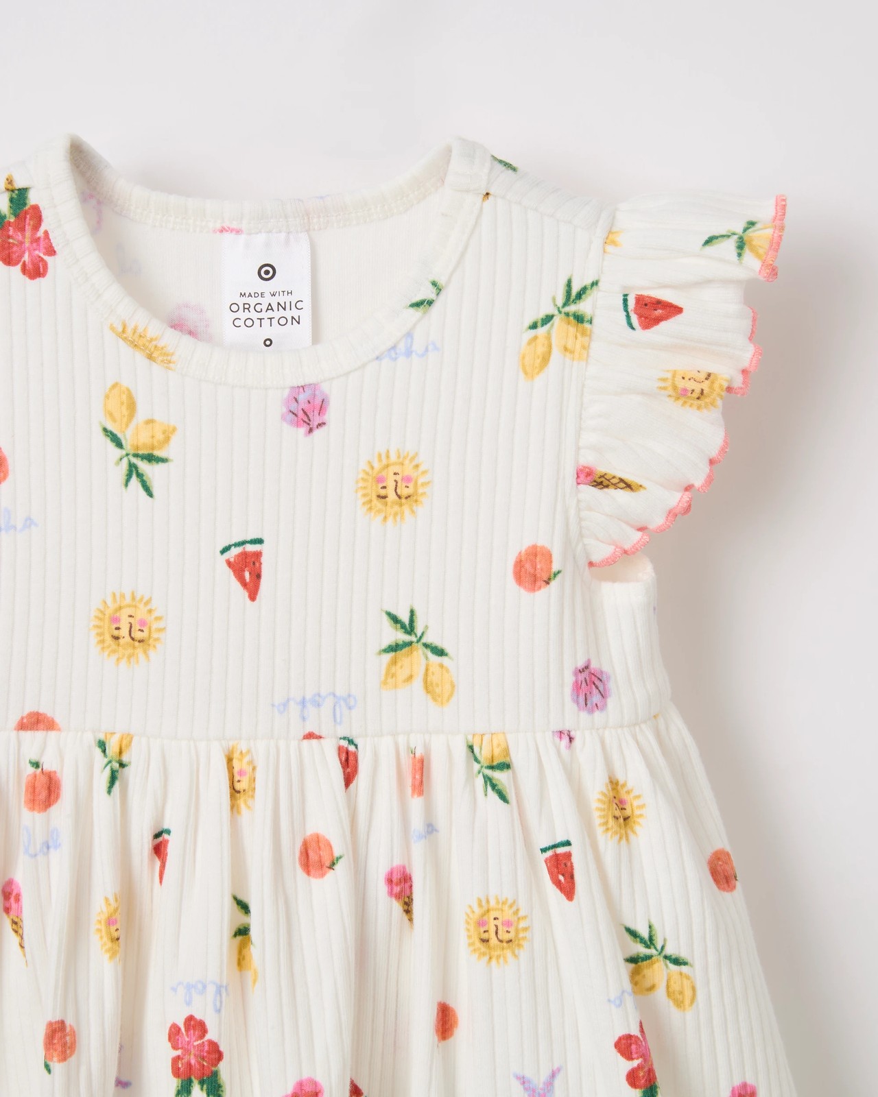 Baby Organic Cotton Bodysuit Dress - Neutral Aloha Cloud Dancer 6 of 6