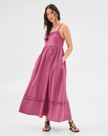 Linen Blend Square Neck Maxi Dress