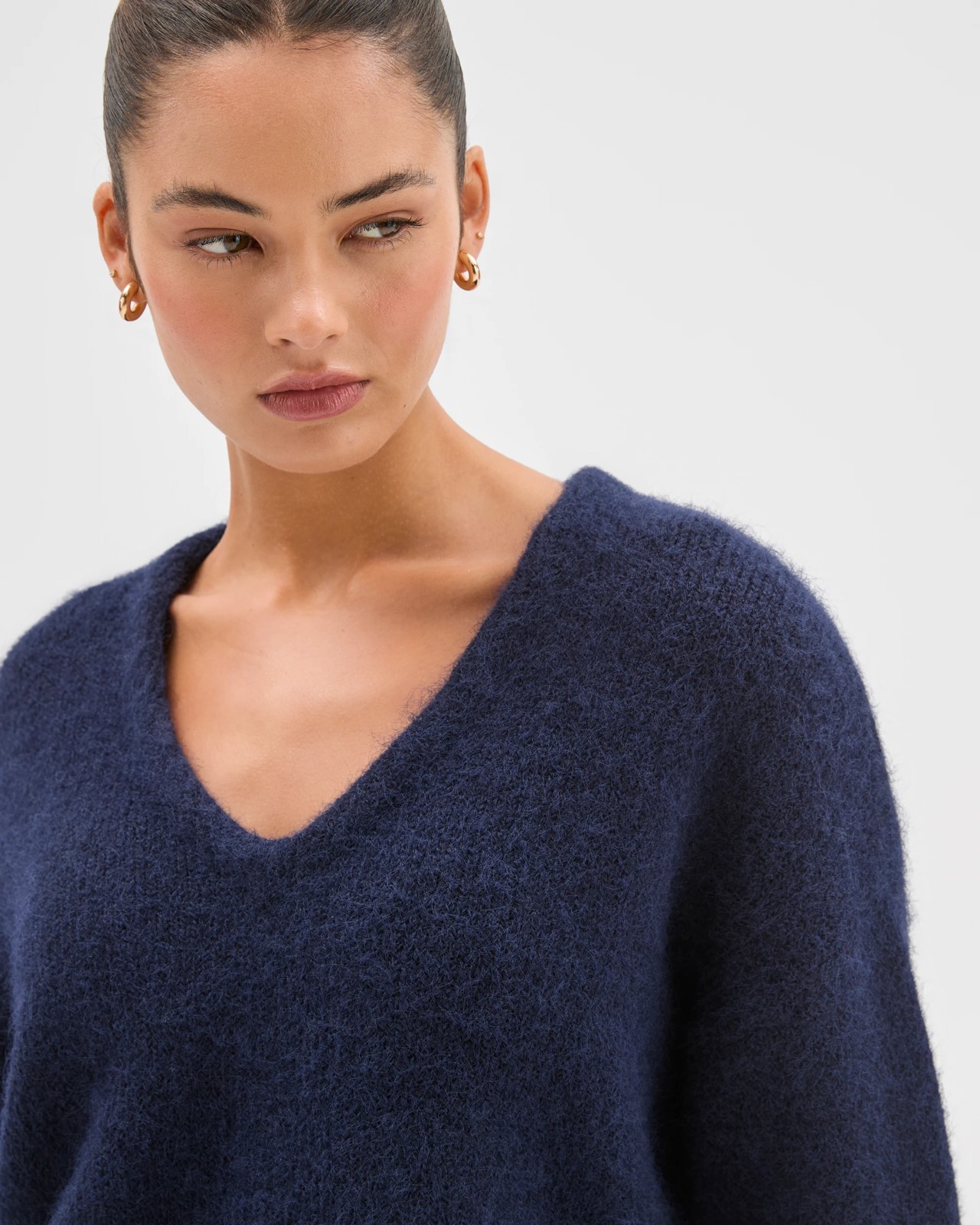 Lily Loves V-Neck Fluffy Knit Jumper - Deep Navy 5 of 5