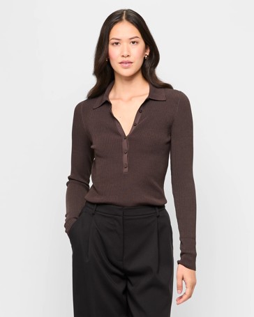 Long Sleeve Knit Polo Top - Preview