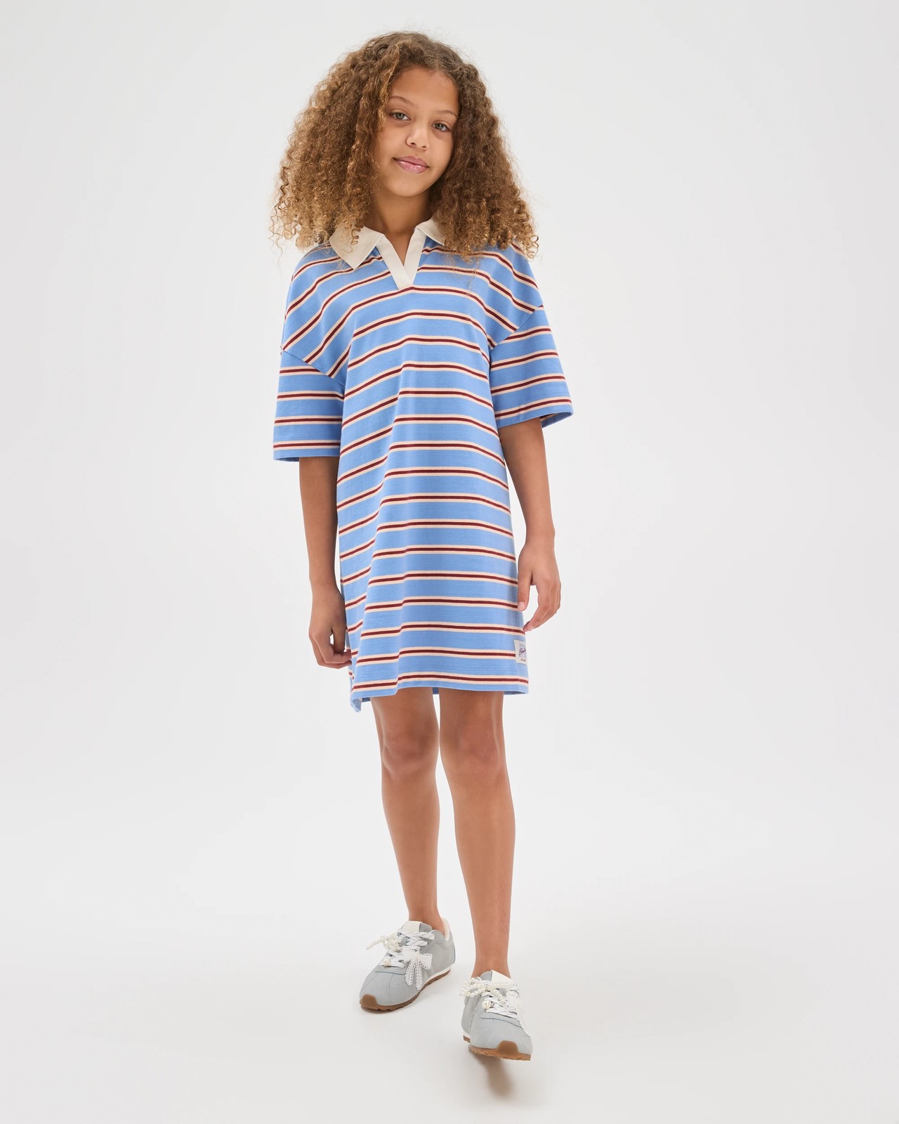 Australian Cotton Short Sleeve Oversized Polo Stripe Dress - Blue 2 of 5