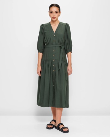V-Neck Button Through Shirt Dress - Preview
