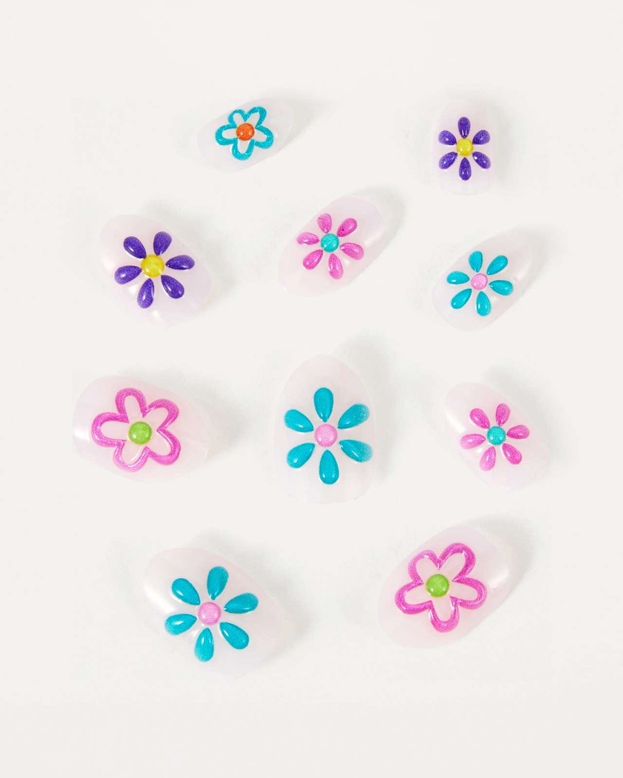 OXX Beauty 24 Pack Kids Pre-Glued Stick-On Nails, Almond Shape - Painted Flower 2 of 4