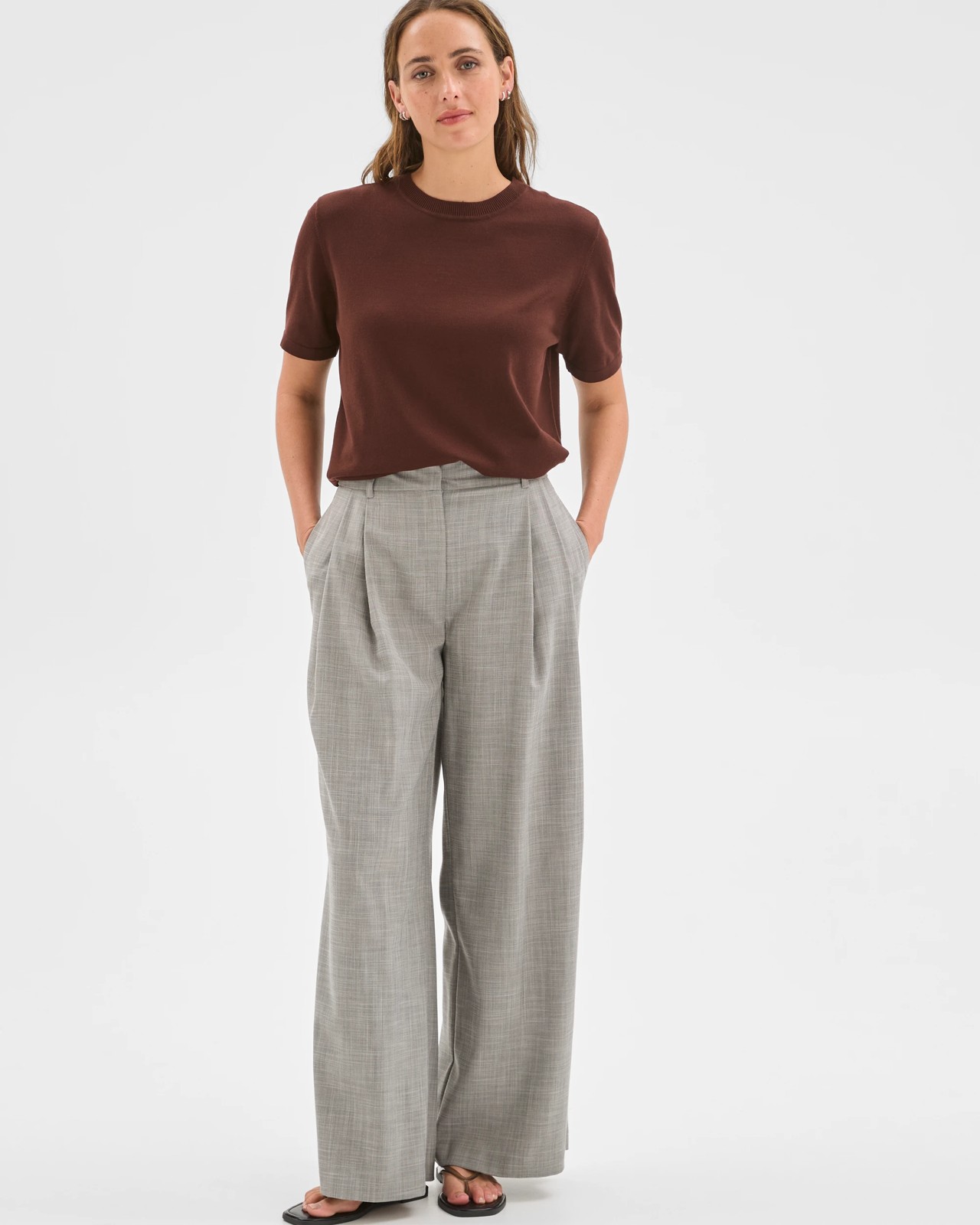 Preview Double Pleat Wide Leg Pants - Grey Melange 5 of 6