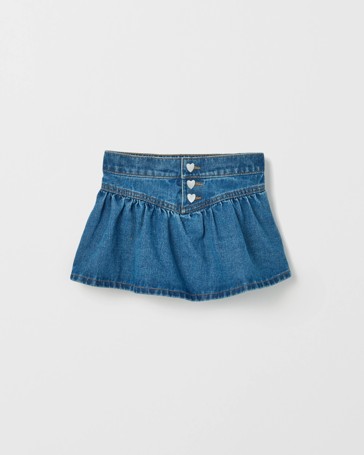 Elastic Waist Flounced Hem Denim Skirt
