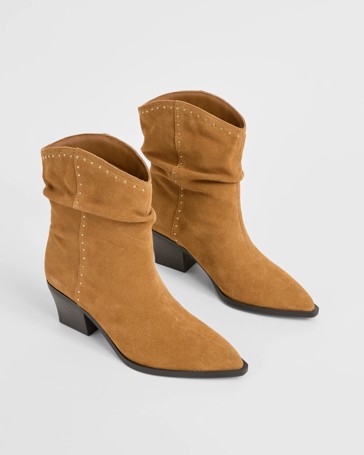 Genuine Suede Leather Studded Ankle Boot - Tayla