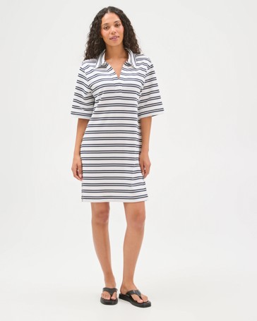Australian Cotton Blend Relaxed Polo Midi T-Shirt Dress