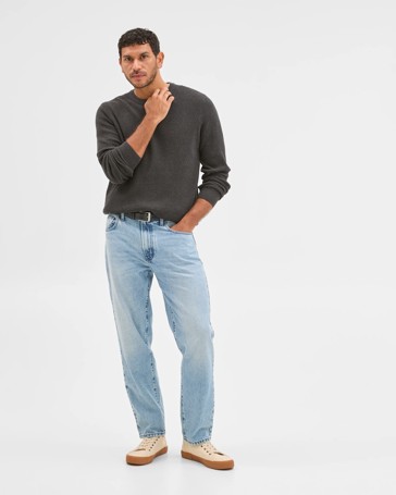 Australian Cotton Lightweight Waffle Knit Crew Neck Jumper