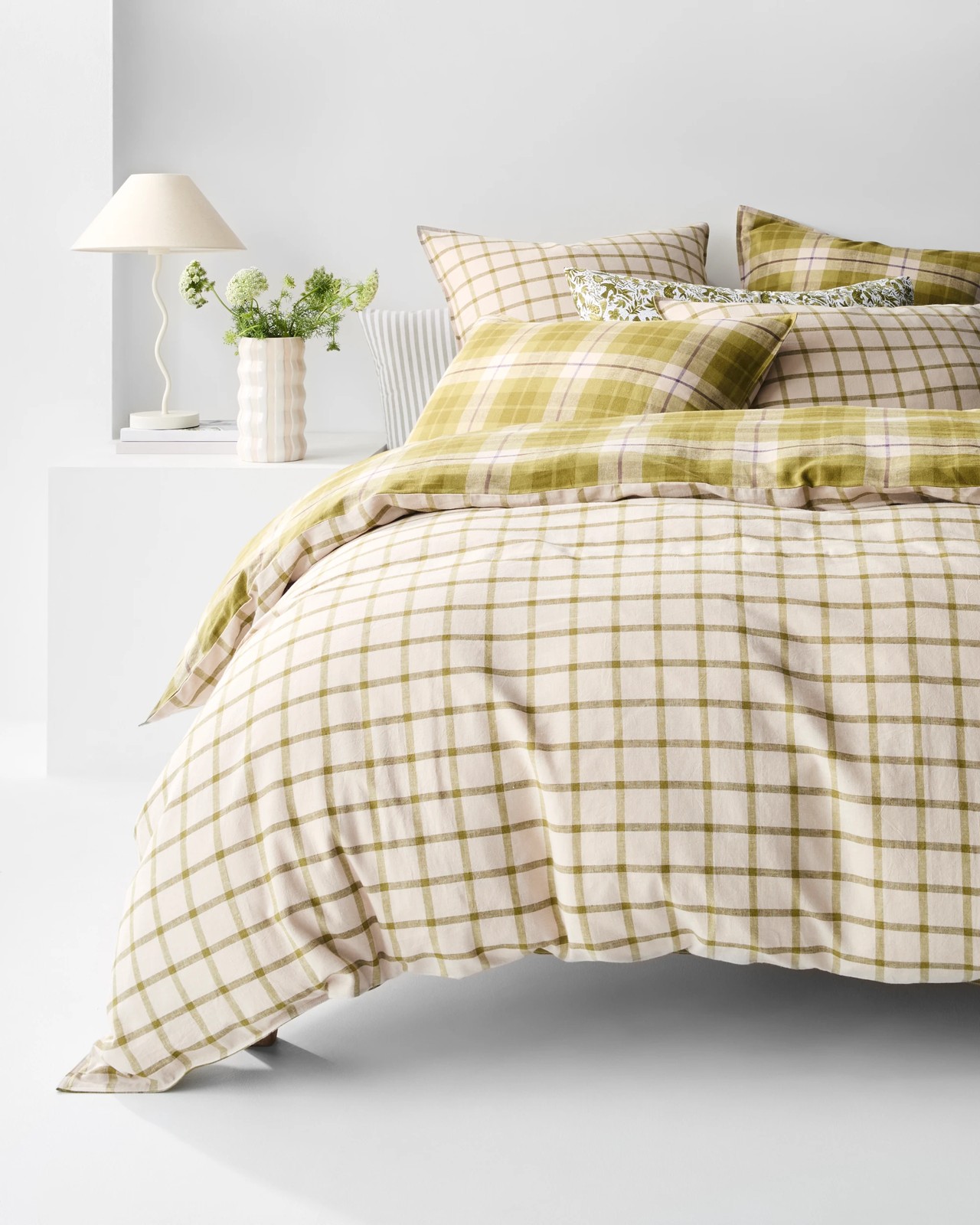 Aster Check Linen/Coton Quilt Cover Set 4 of 5