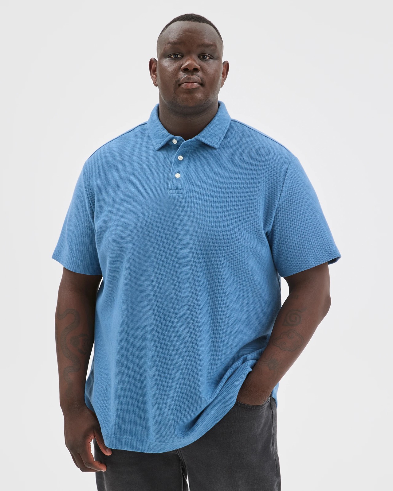 Plus Size Australian Cotton Textured Polo Top - Copen Blue 3 of 6
