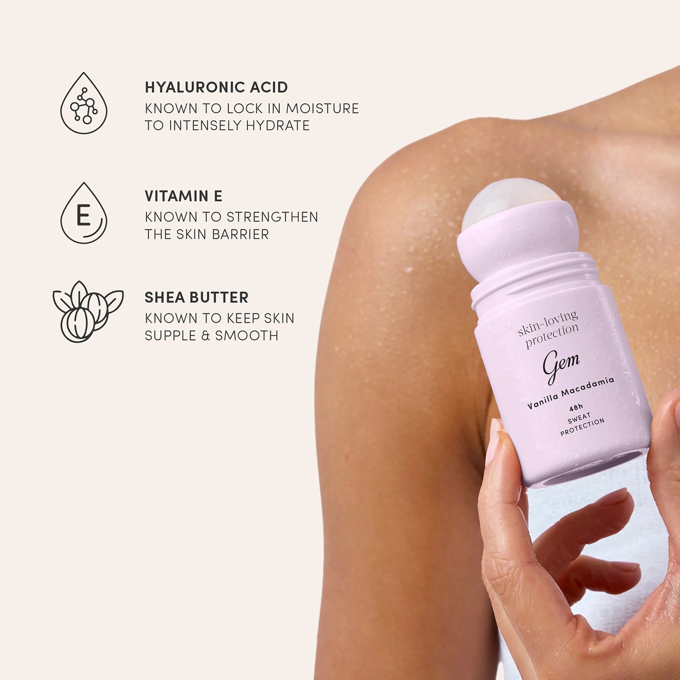 Gem Skin Loving Roll On Deodorant 50ml - Vanilla & Macadamia 4 of 5