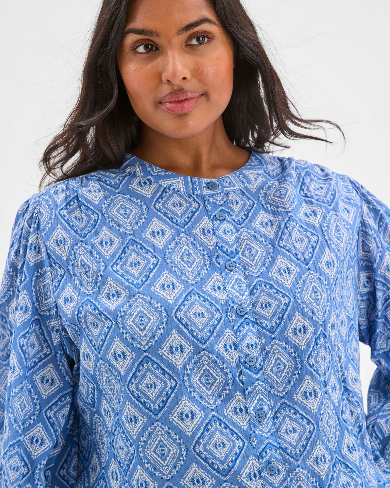 Plus Size Long Sleeve Textured Button Through Blouse 6 of 6