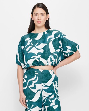 Linen Blend Balloon Sleeve Top - Preview