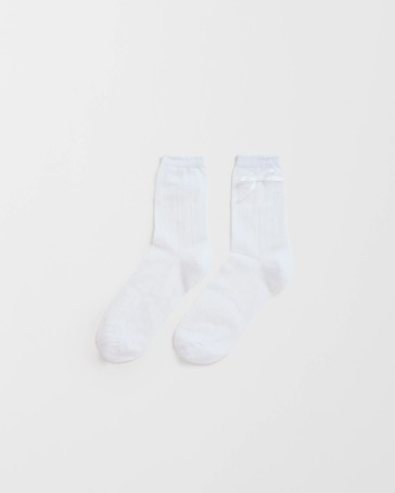 Australian Cotton Blend Crew Socks with Lace Bow