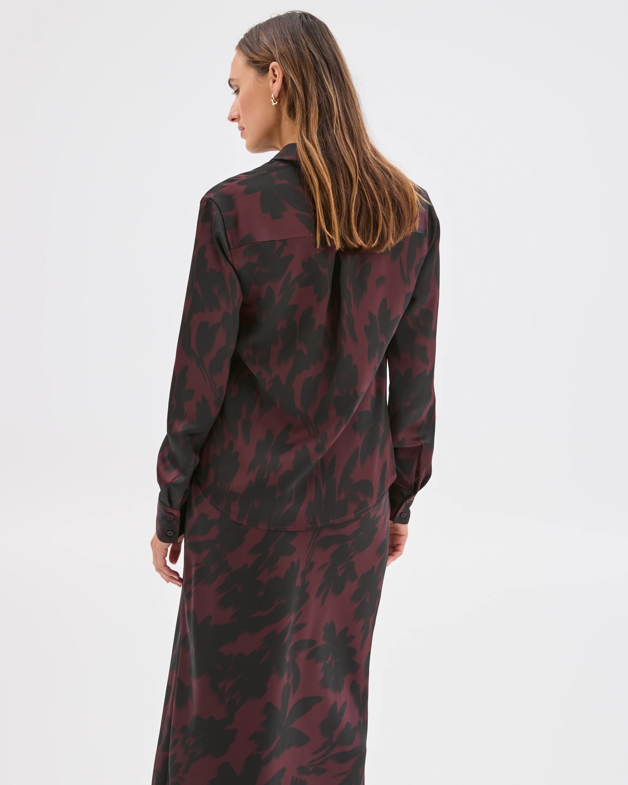 Preview Satin Long Sleeve Button Up Shirt - Floral Blur 4 of 5