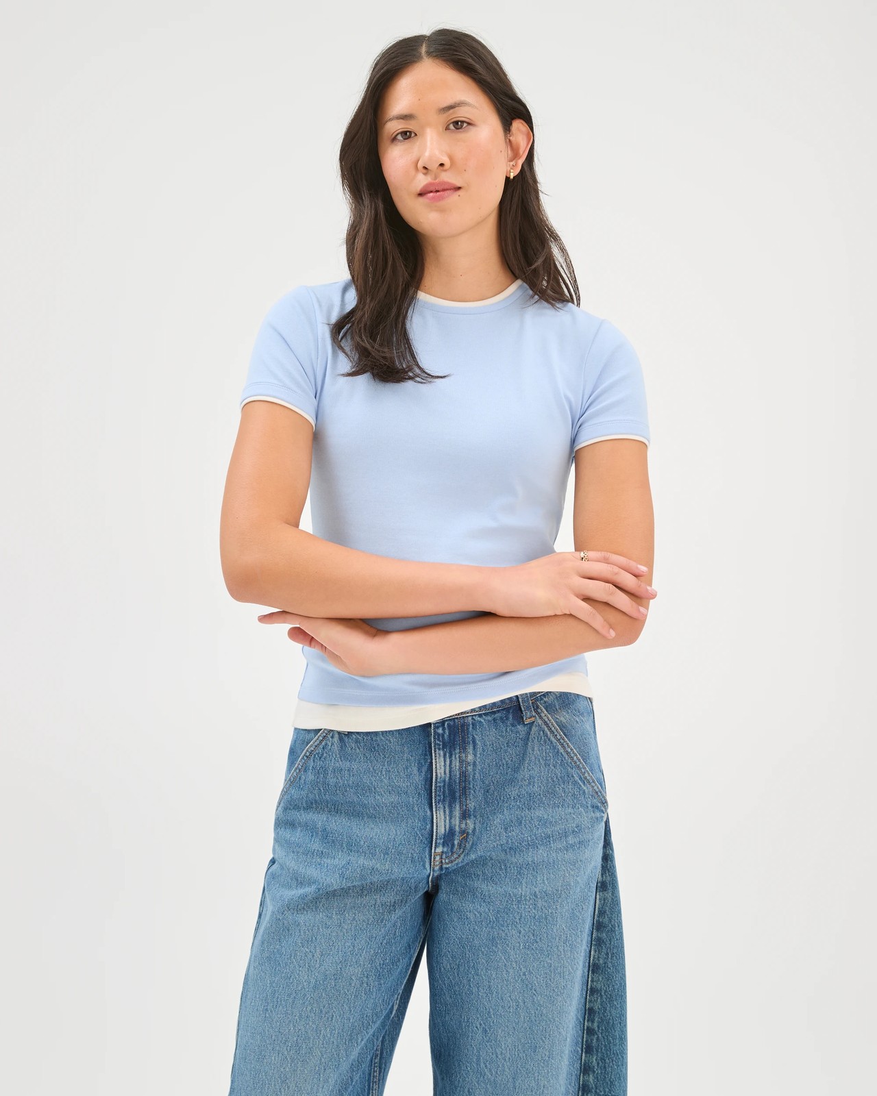 Soft Touch Double Layer Fitted T-Shirt - Pale Blue 4 of 5