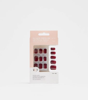 24 Pack Press On Artificial Nails - Square Burgundy