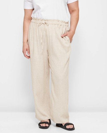 Plus Size Linen Blend Wide Leg Pants
