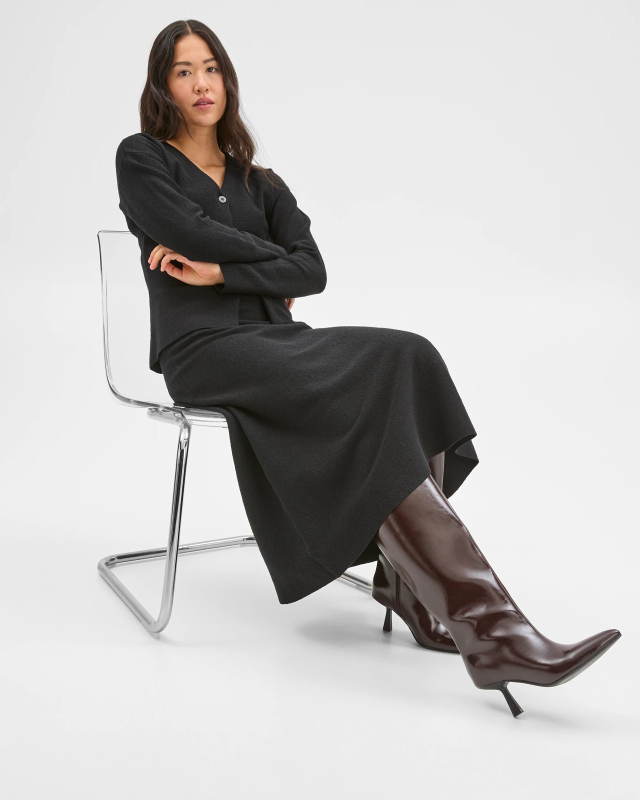 Preview Boucle Knit Midi Skirt - Black 2 of 6