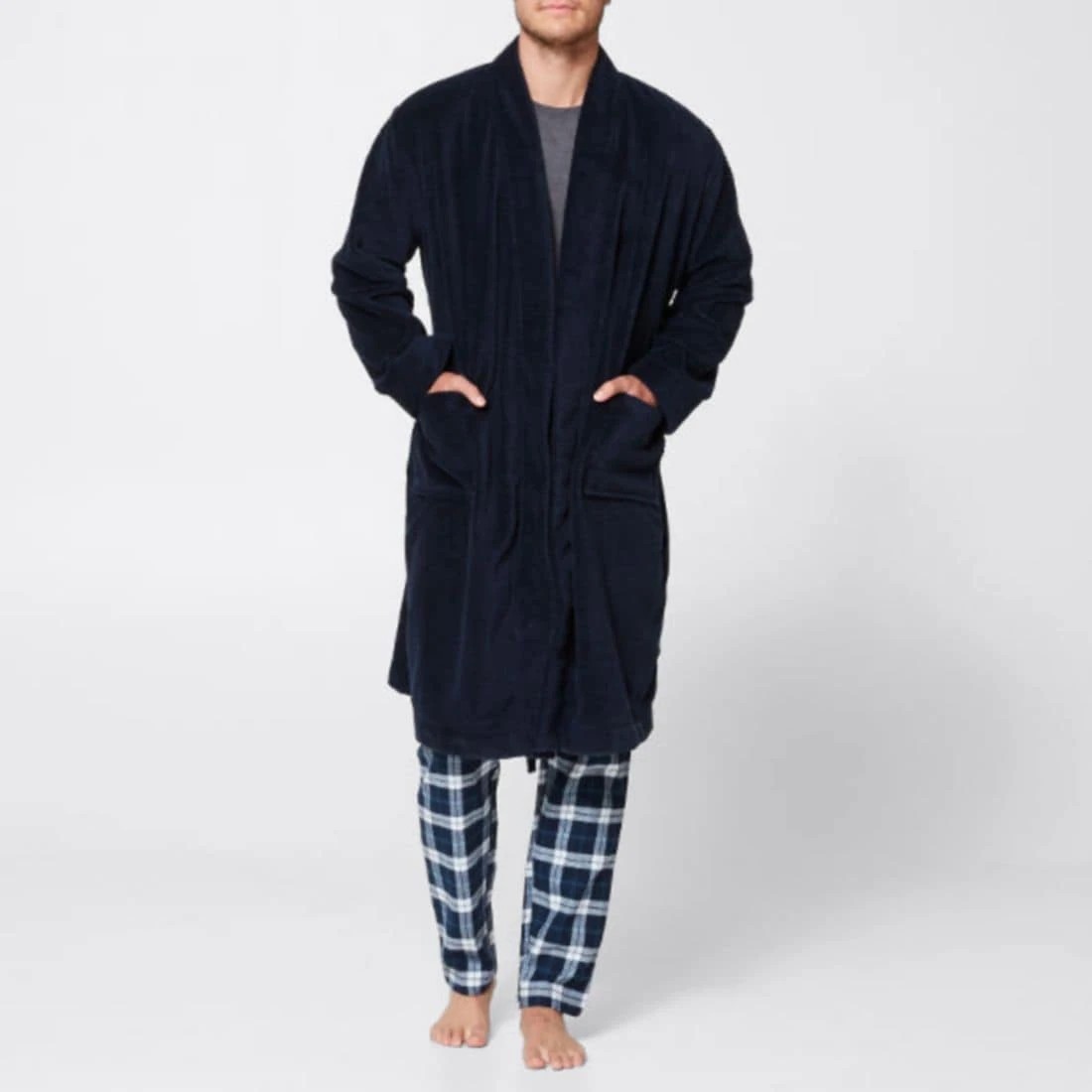 Jacquard Fleece Dressing Gown - Navy 4 of 4
