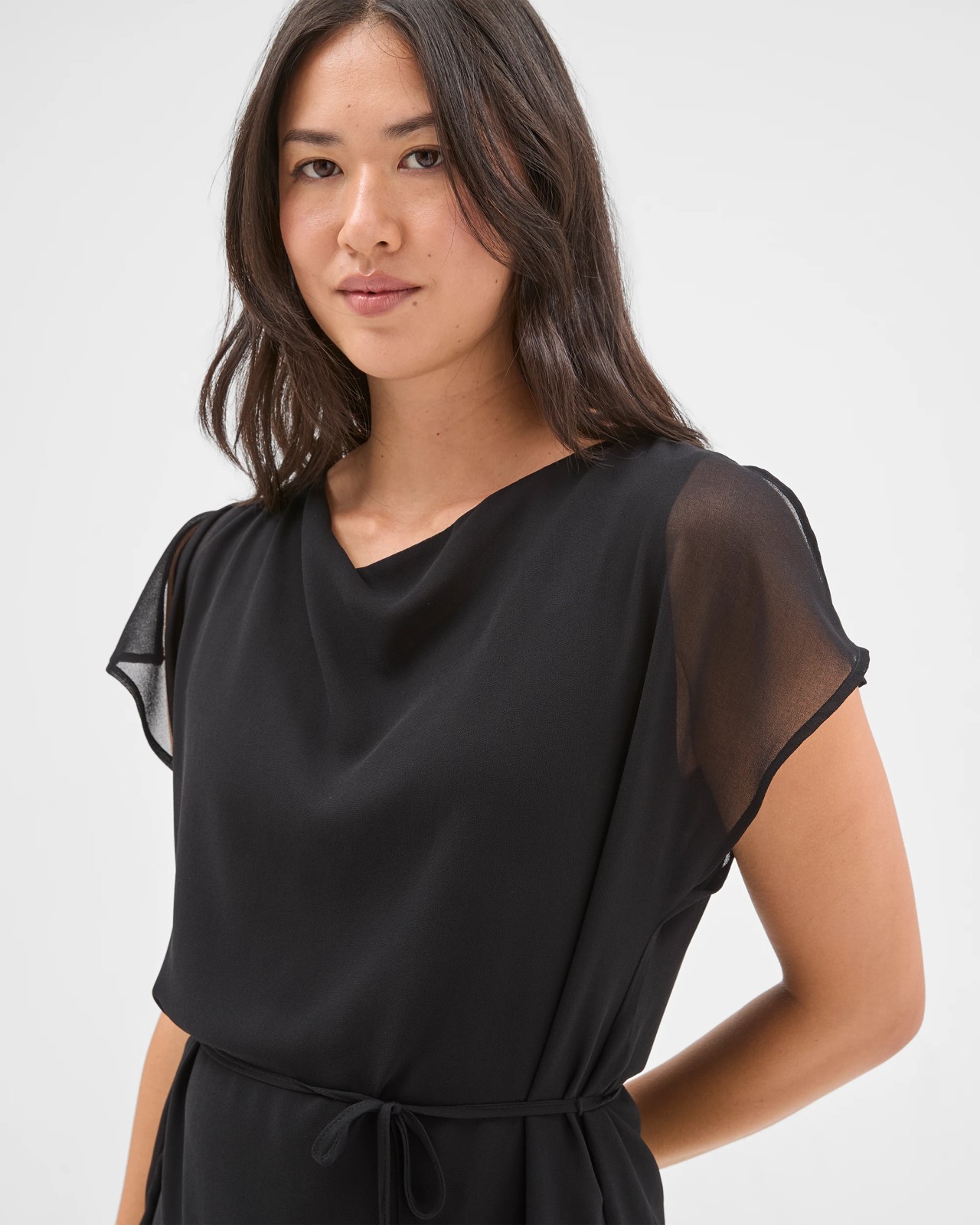Preview Sheer Soft Drape Blouse - Black 5 of 6