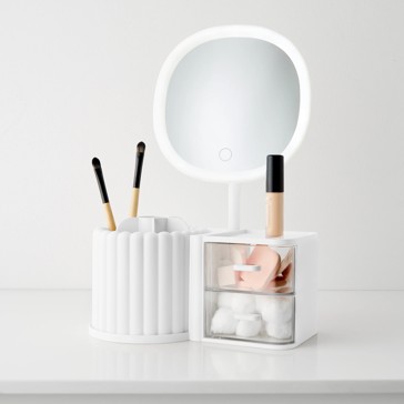 Cosmetic Organiser with Mirror, White - Anko