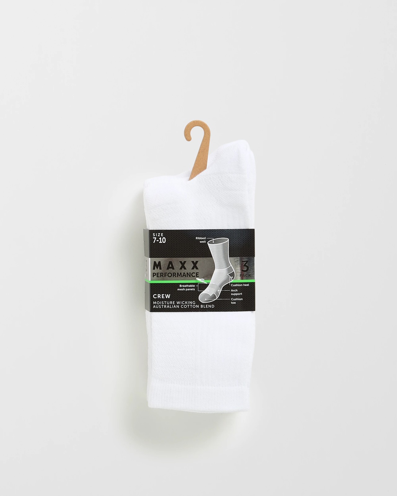 Maxx Australian Cotton Blend 3 Pack Performance Sport Crew Socks 3 of 3