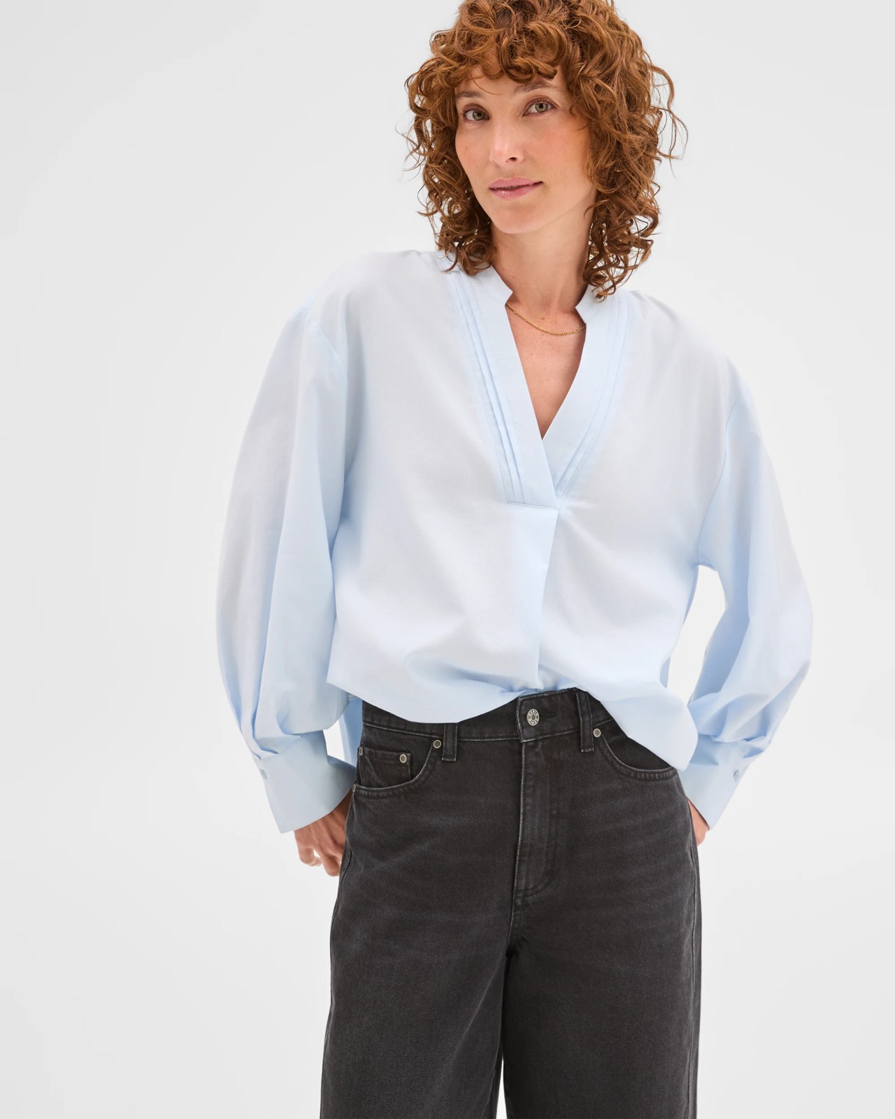 Australian Cotton Tuck Detail Popover Top - Ice Blue 3 of 5