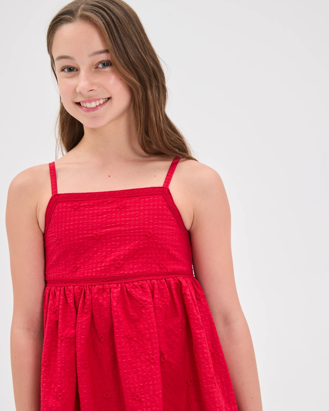 Cotton Blend Embroidered Special Occasion Dress - Red 3 of 6
