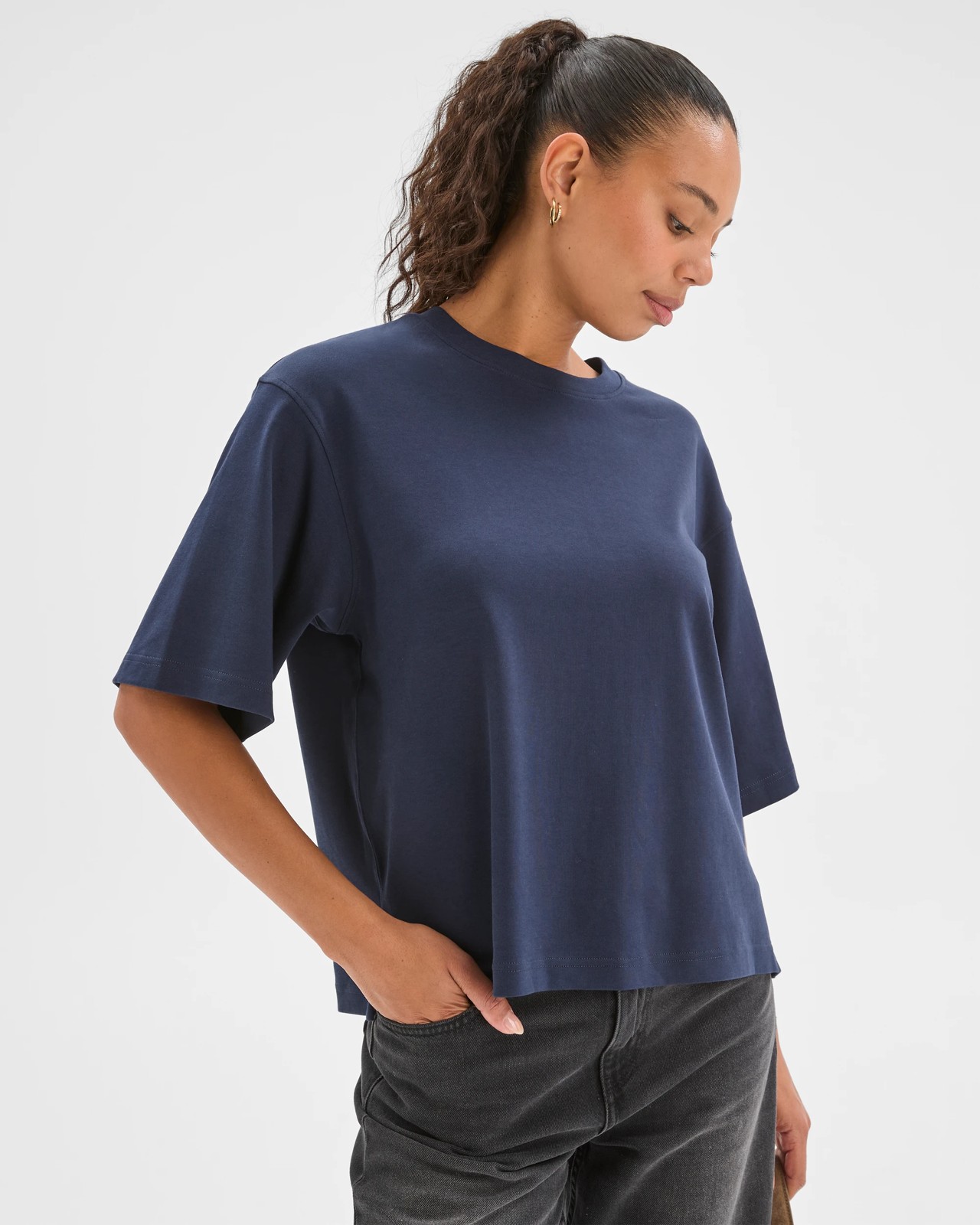 Australian Cotton Heavyweight Boxy T-Shirt - Navy Blazer 2 of 6