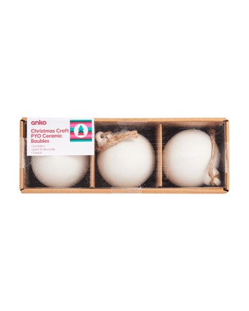 Anko 3 Pack Christmas Craft Paint Your Own Ceramic Baubles
