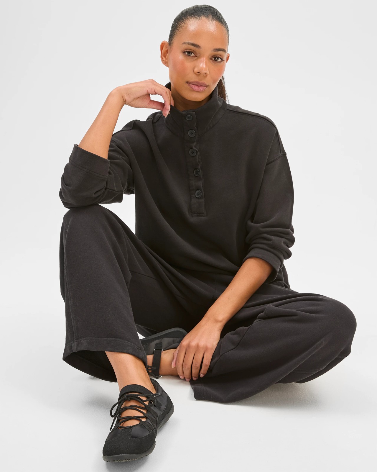 Australian Cotton Barrel Leg Jogger Pants - Washed Black 3 of 5