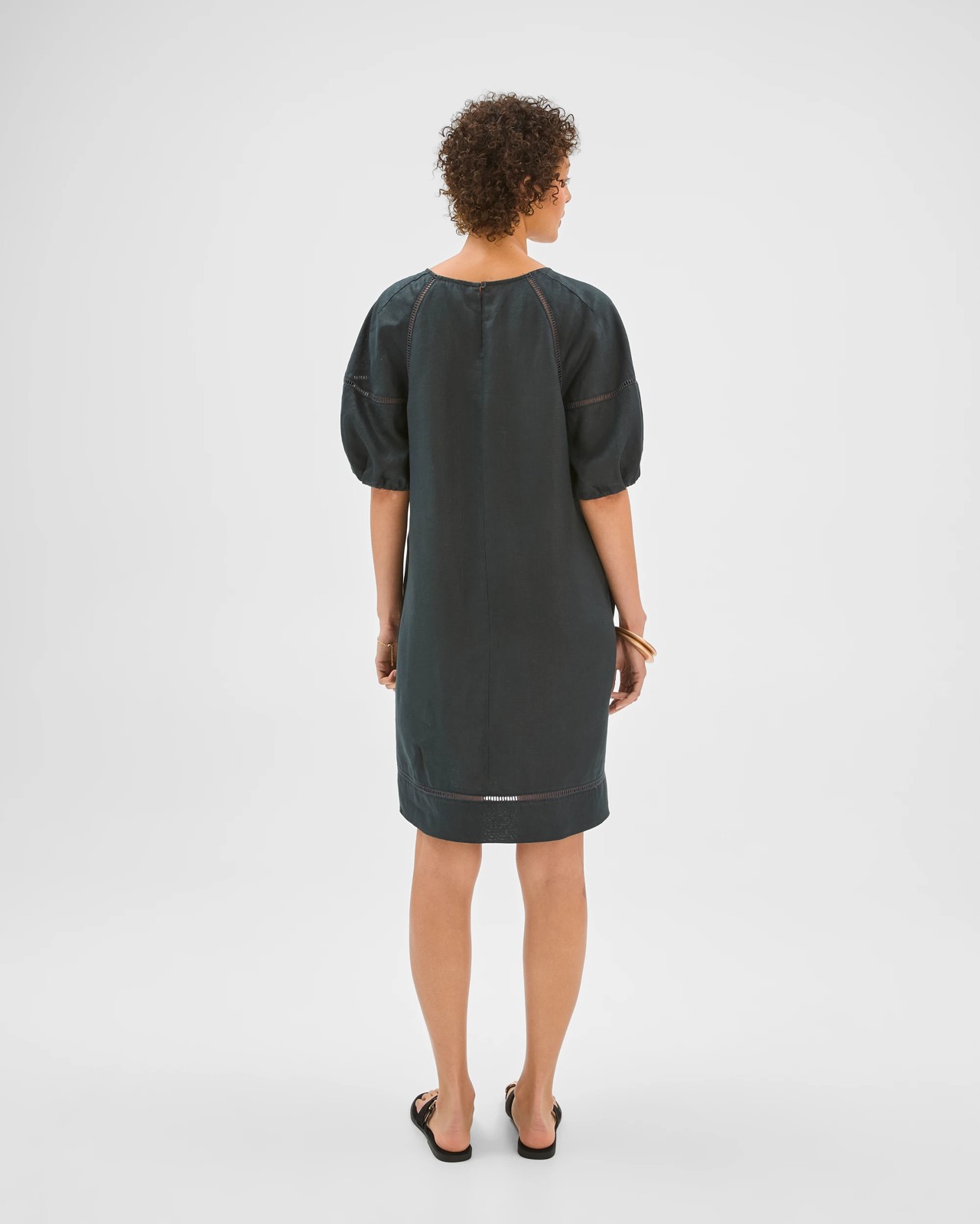European Linen Trim Detail Mini Dress - Black 6 of 6