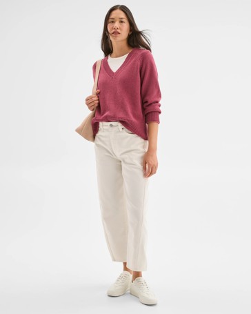 Australian Cotton Blend Boucle V-Neck Sweater