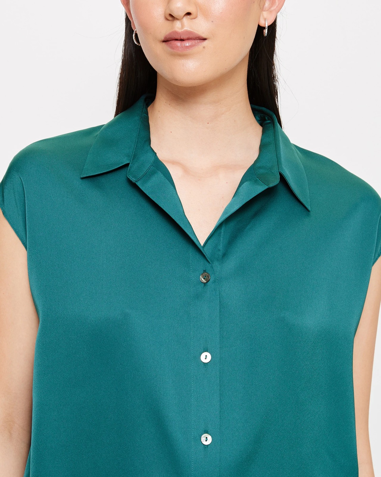 Satin Sleeveless Button Through Shirt - Preview 5 of 5