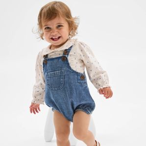 Baby Denim Romper and Frill Collar Blouse Set product image