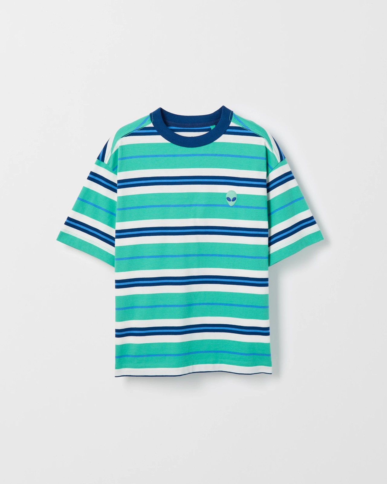 Australian Cotton Oversized Striped T-Shirt - Green 5 of 6