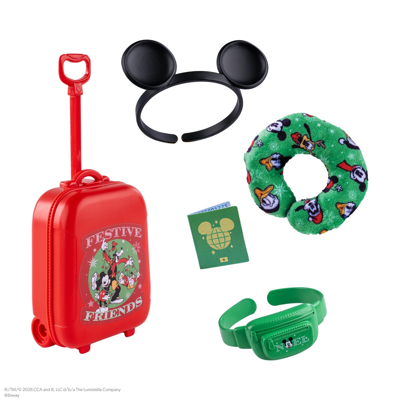 5 Piece Santaverse The Elf on the Shelf: Disney Mickey and Friends Ready to Roll Travel Set 4 of 5