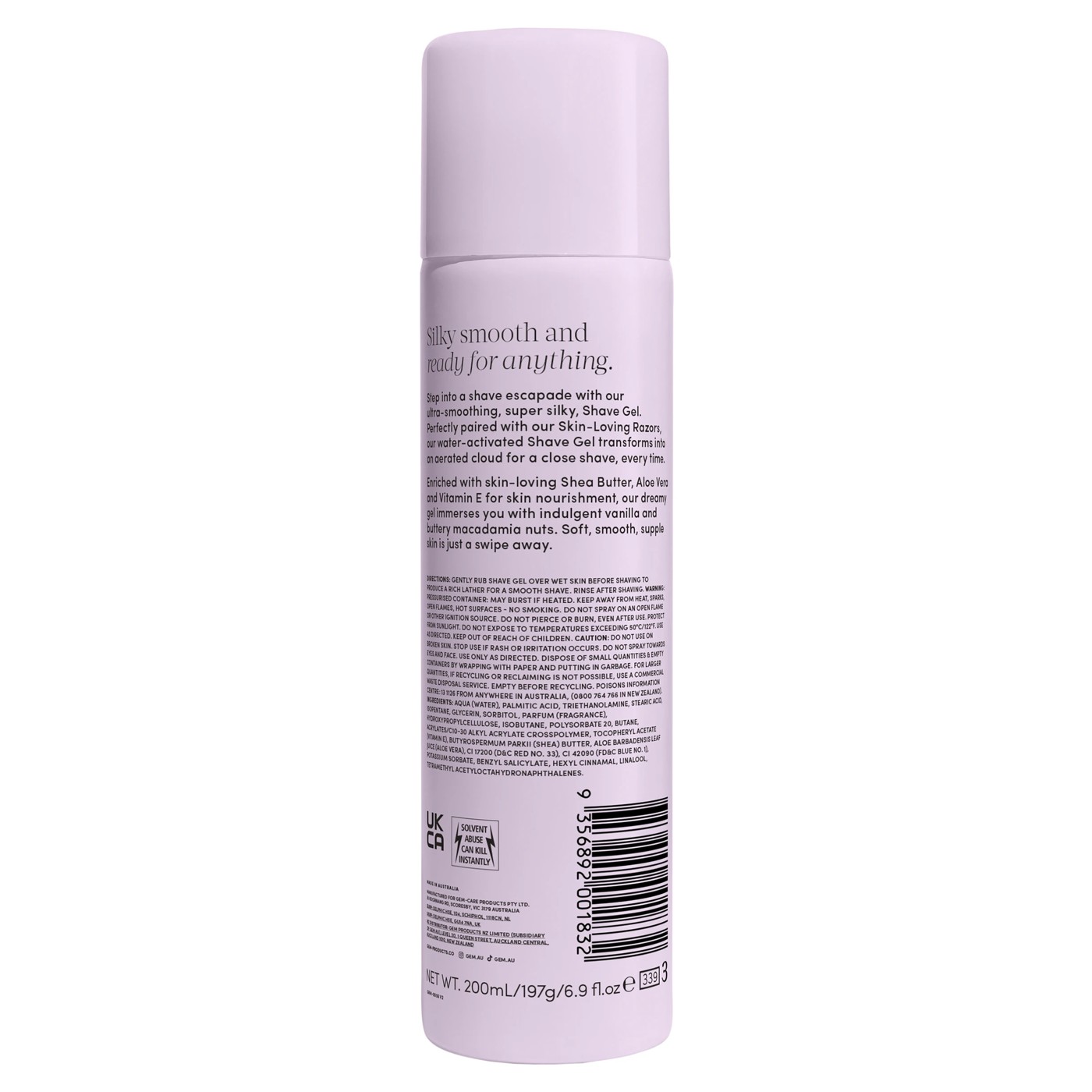 Gem Vanilla Macadamia Skin-Loving Shave Gel 195g - Shea Butter, Aloe Vera and Vitamin E 2 of 3