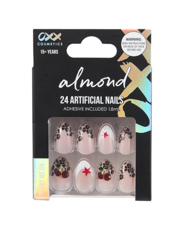 OXX Cosmetics 24 Pack Artificial Nails with Adhesive - Almond Shape - Leopard