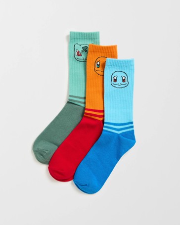 Licensed Pokemon 3 Pack Quarter Crew Socks