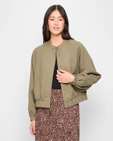 Linen Blend Bomber Jacket