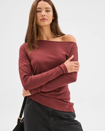 Lily Loves Asymmetrical Boat Neck Skivvy Top