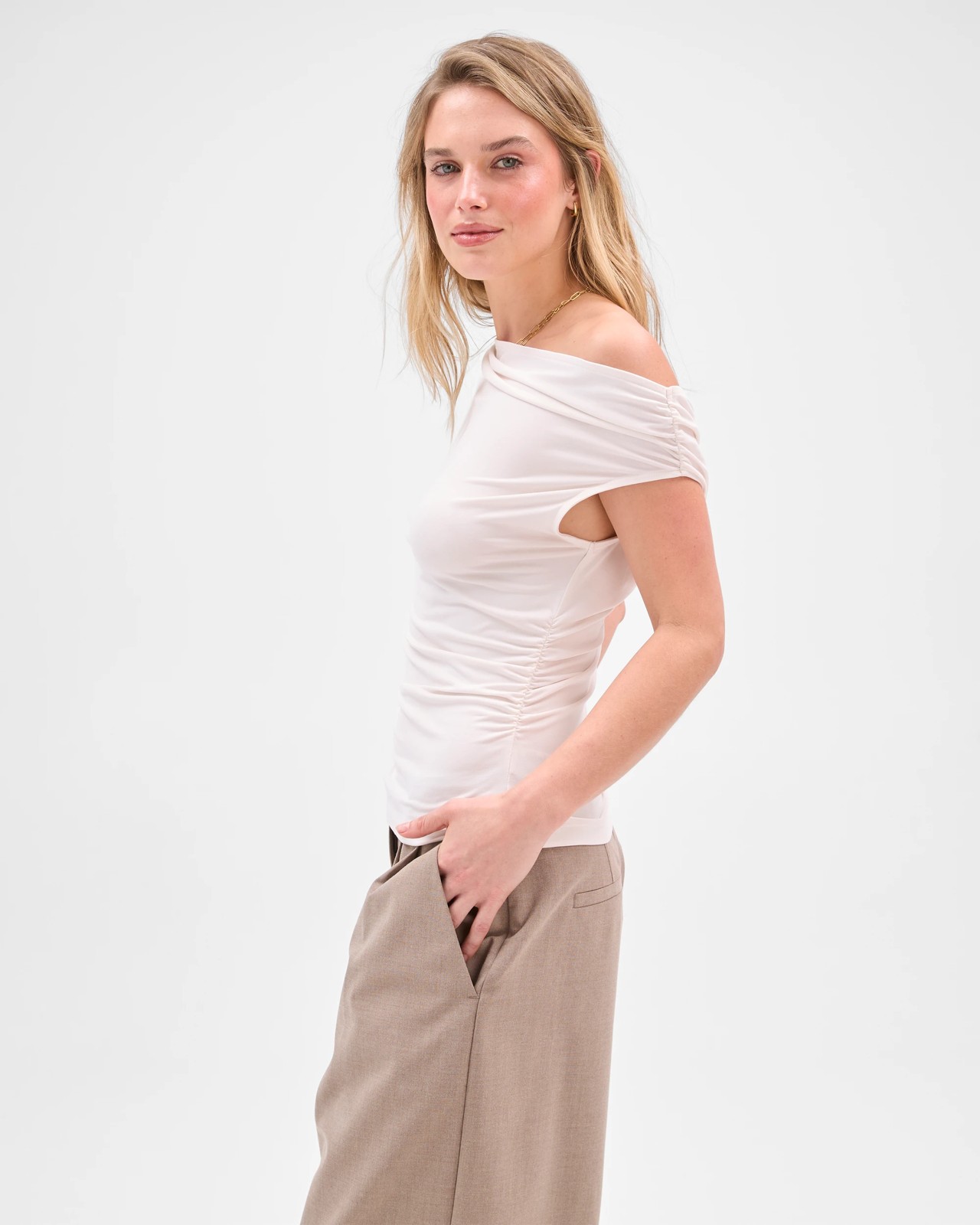 Lily Loves Drape Off Shoulder Top - Pale Oat 5 of 6