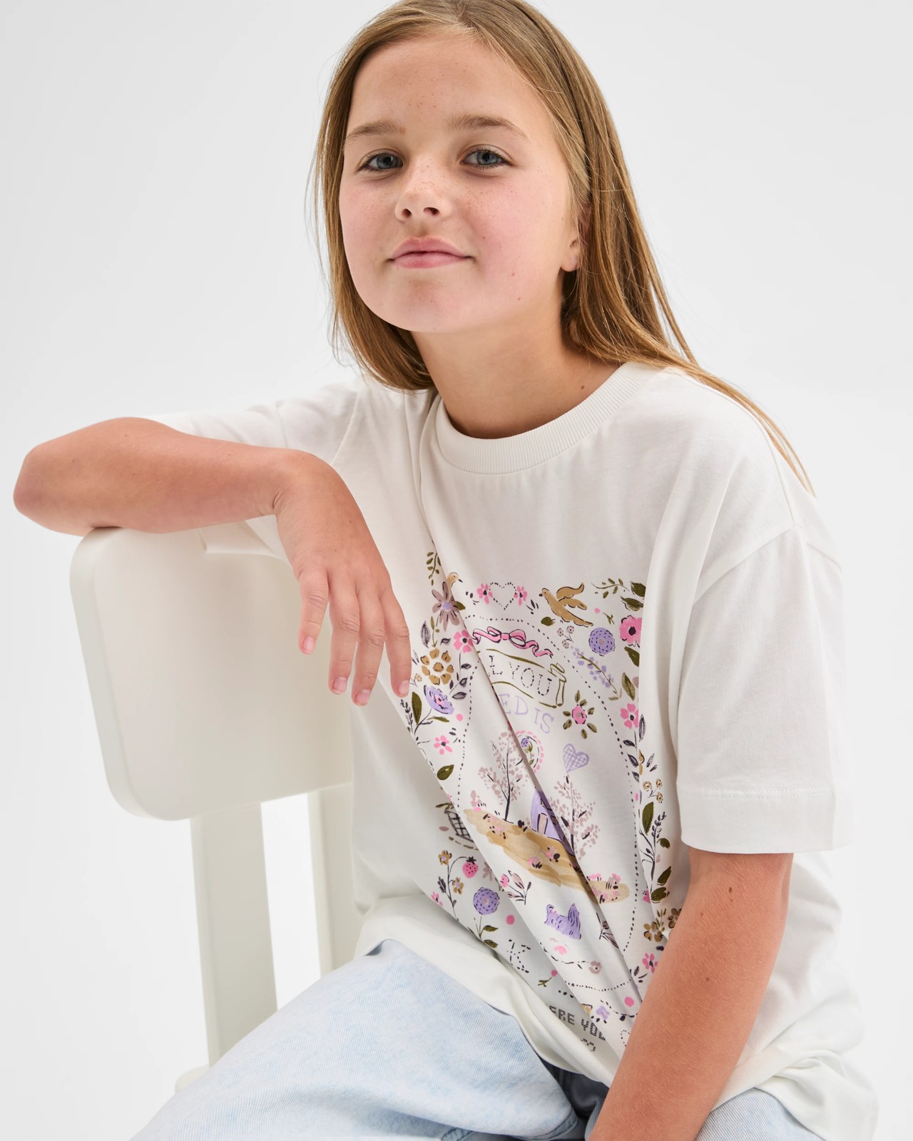 Australian Cotton Longline Print T-Shirt - Cottage Cream 2 of 5