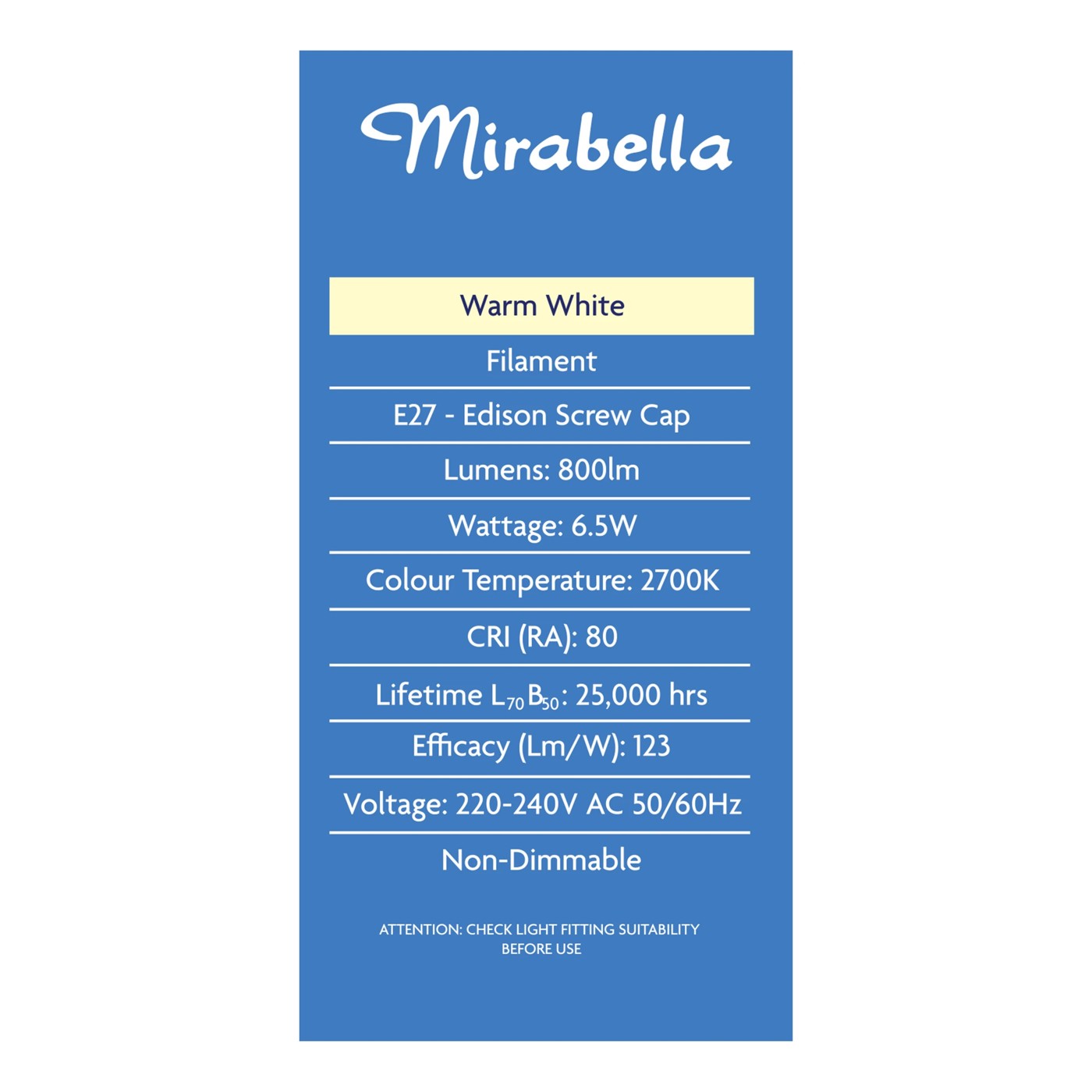 Mirabella E27 7W LED GLS Filament Bulb 3 of 5