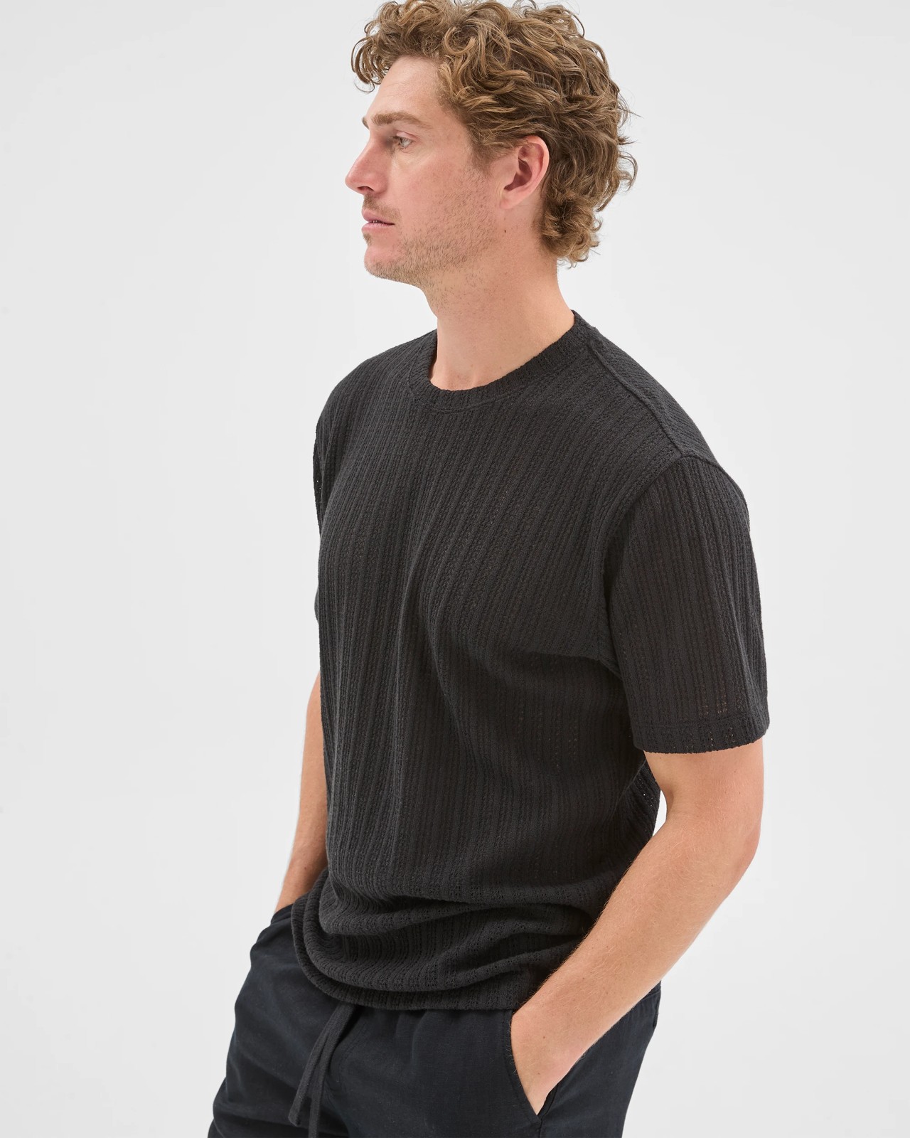 Australian Cotton Blend Pointelle T-Shirt - Black 5 of 6
