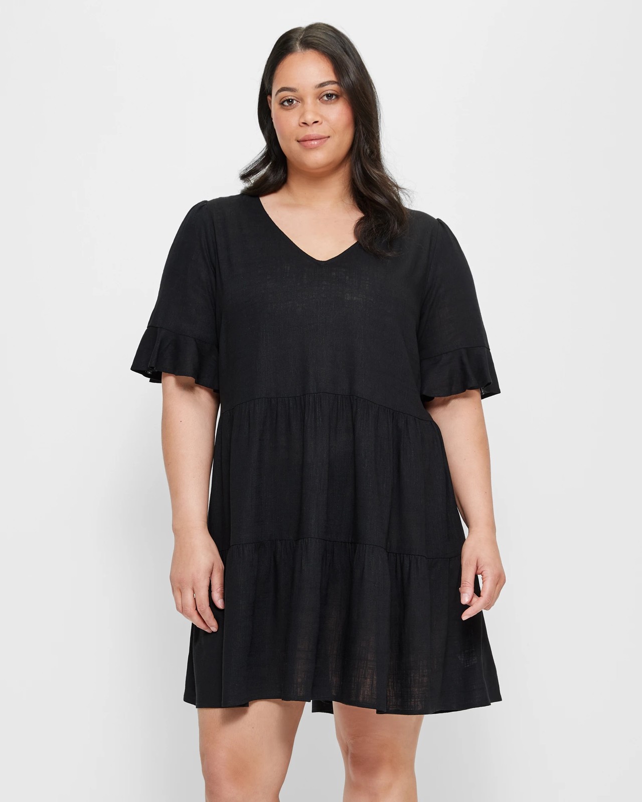 Curve Linen Blend Tiered Mini Dress | Target Australia