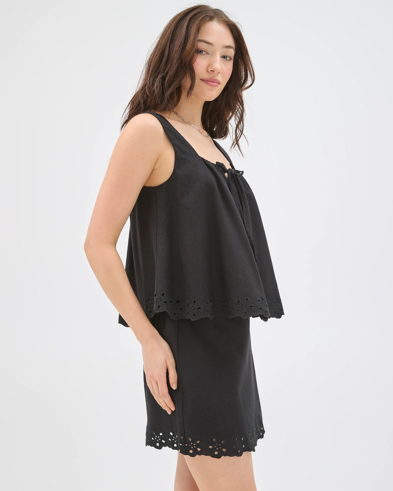 Lily Loves European Linen Blend Embroidered Cami - Black 4 of 5