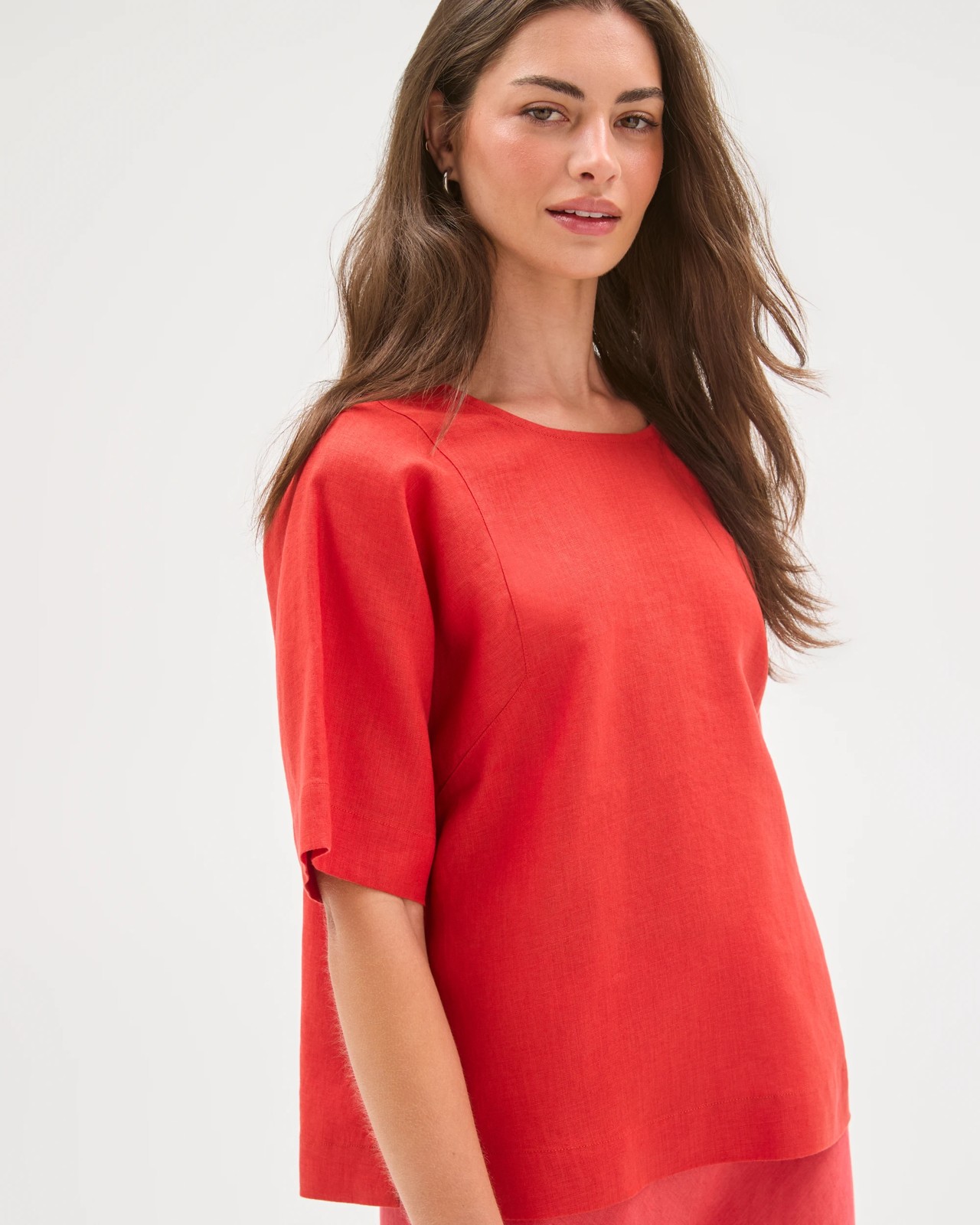 Petites European Linen Woven Top - Warm Terracotta 5 of 5